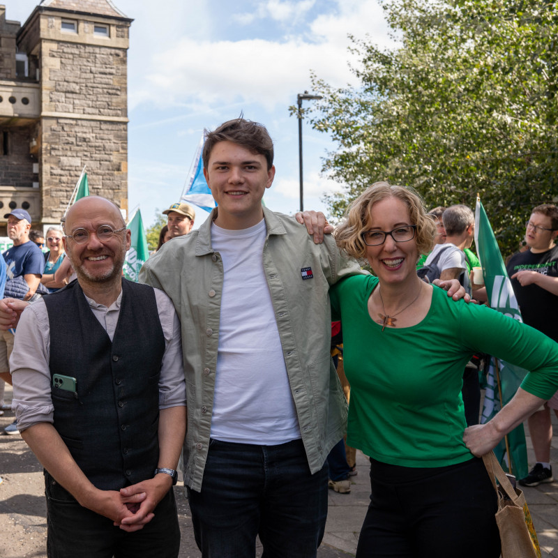 Patrick Harvie MSP and Lorna Slater MSP joined by Cameron Eadie