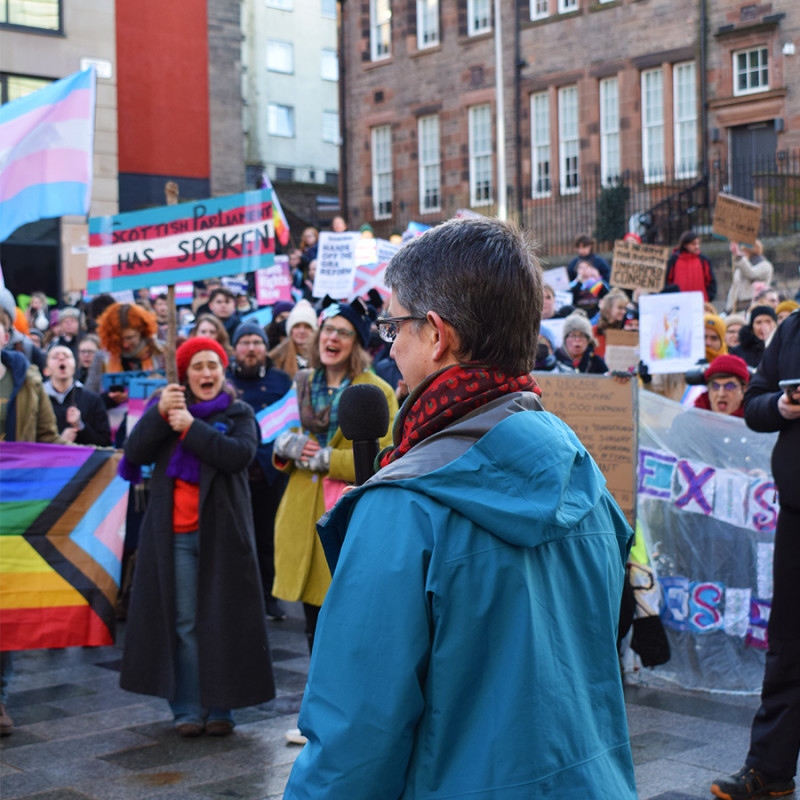 Maggie Chapman speaks at GRR Rally outside UK Government building, Edinburgh